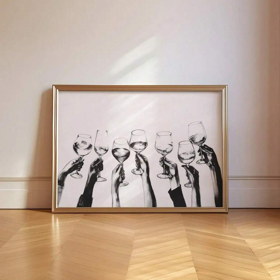 1 pièce, Art mural, Affiches vintage, Décor de chariot de bar avec imprimé "Cheers", Impression abstraite esthétique noir et blanc. Affiche "Cheers", Art mural de chariot de bar vintage, Décoration de salon, Décoration de chambre à coucher esthétique, Cadeau de pendaison de crémaillère, Sans cadre