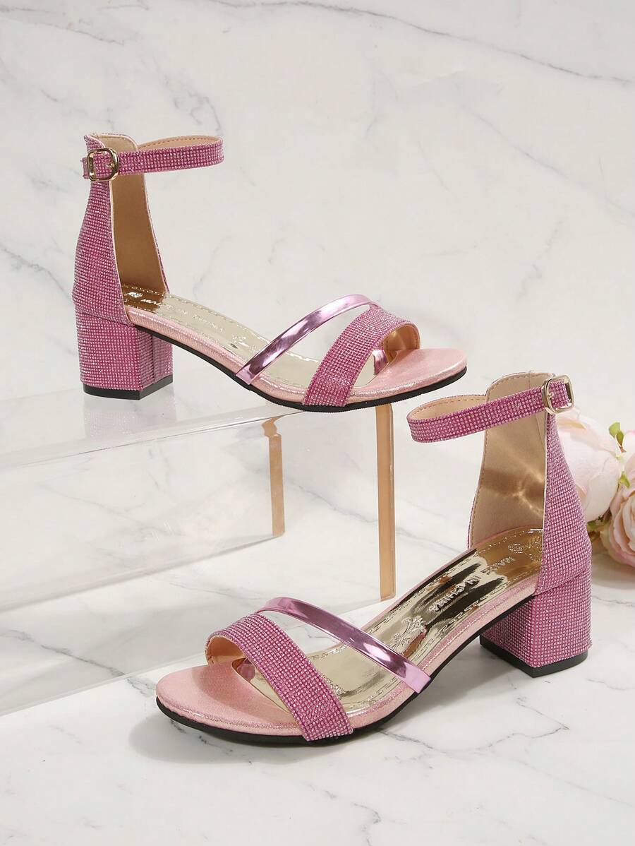 Elegant Thick Heel Women's Sandals - Open Toe, Backstrap, Glitter Design, Fashionable Summer High Heels
