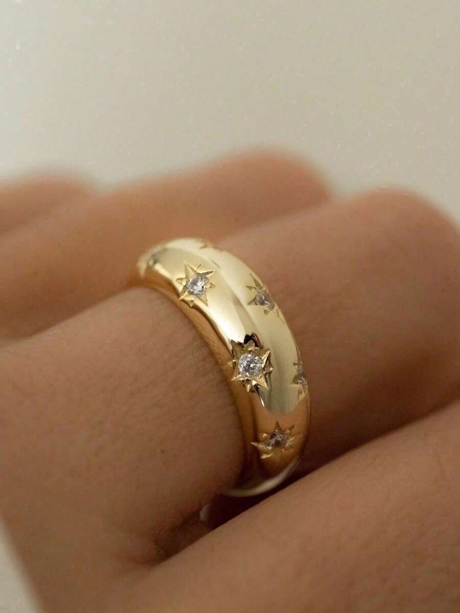 1 Stück modischer Luxus Ring für Damen mit geschnitztem Sternform Design, unisex Accessoire - Valentinstag Geschenk - Partytragen - ohne Verpackung