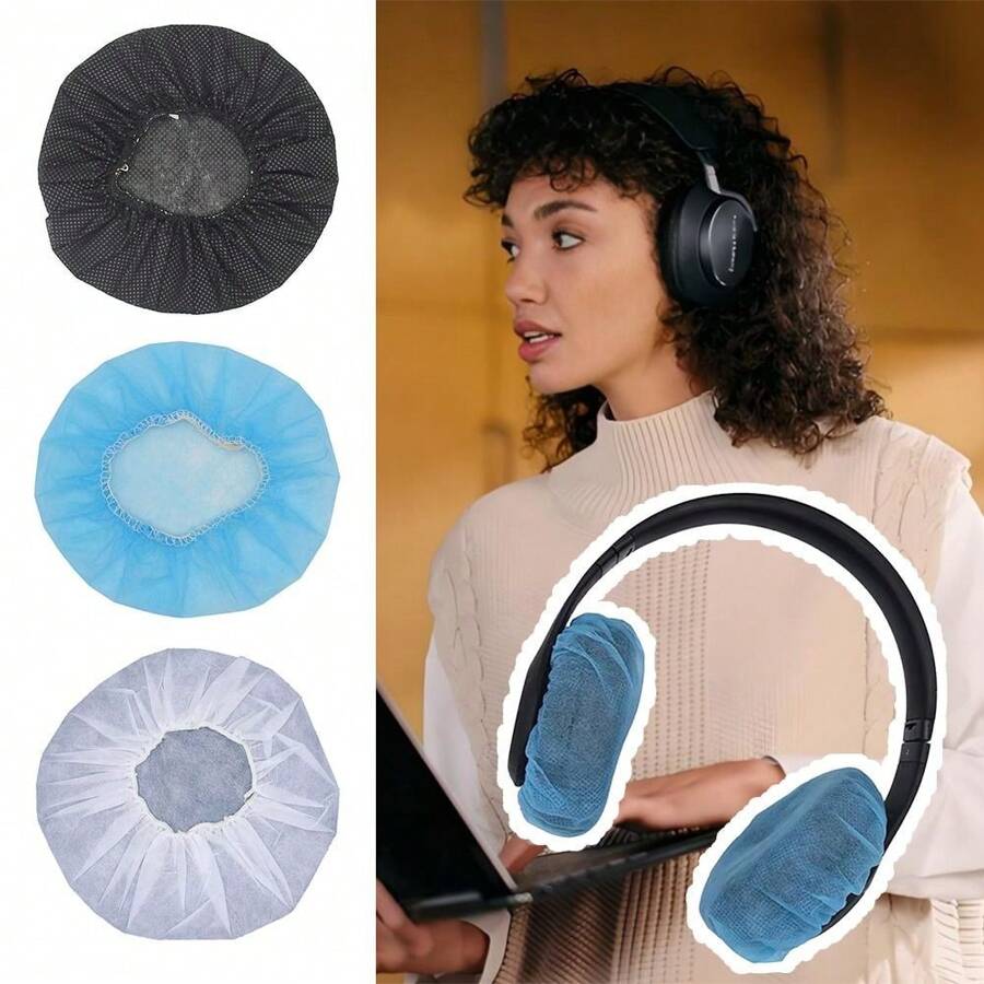 100 pezzi/sacchetto di copriauricolari monouso, copricapo in tessuto non tessuto, proteggi microfono da 8-12 cm, anti-sudore e anti-sporco, proteggi padiglioni auricolari