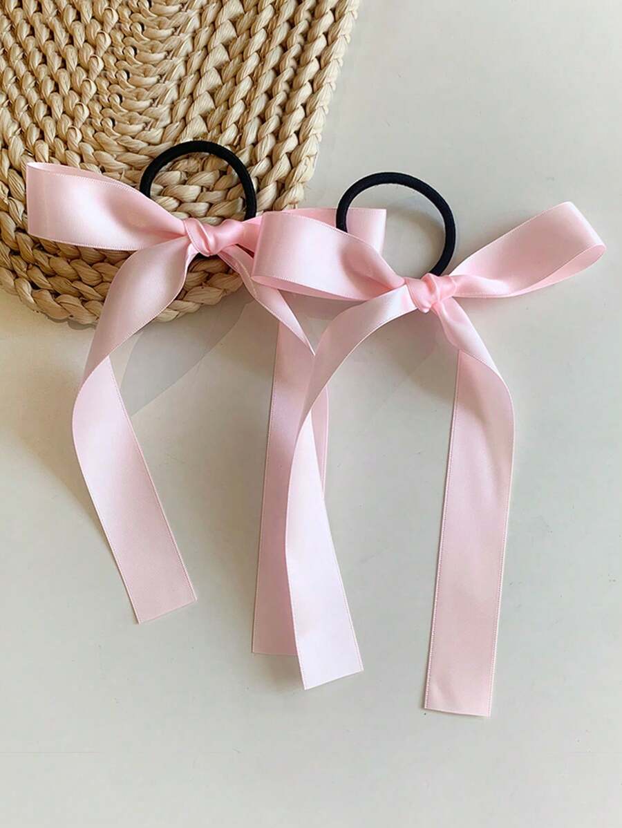 2-teiliges Set Haargummis mit süßer rosa Schleifen-Optik für Frauen, Ballett Schleifchen-Haarschmuck geeignet für den täglichen Gebrauch, Zopfhalter, Haargummis, Haargummis, Haarscrunchies
