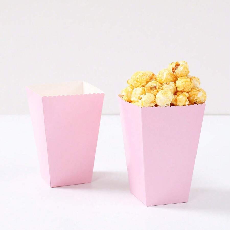 10pcs Solid Color Pink Food Box, Gift Wrapping Supplies, Birthday Babe Shower Wedding Party Room Table Decoration Family Movie Night French Fries Box, Popcorn Cups, Popcorn Buckets Treat Boxes Containers Macaroni Packaging Box