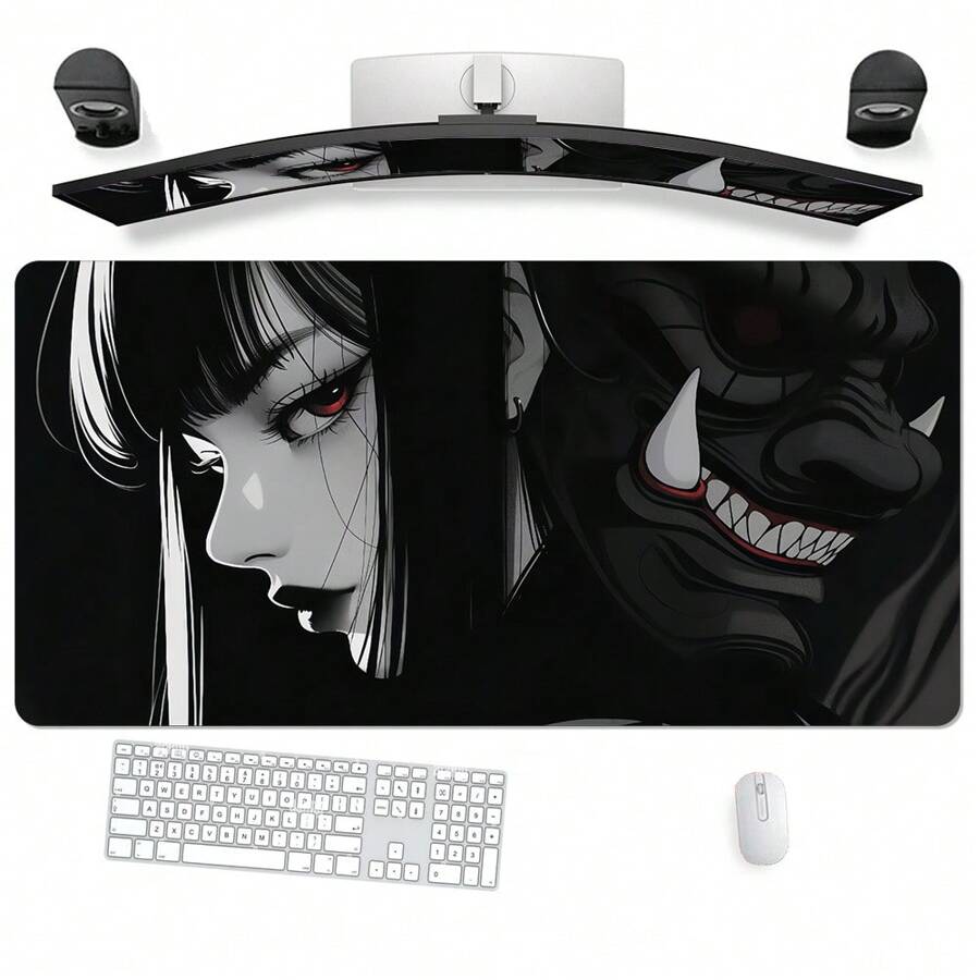 1 grote Anime Girls and Demons gaming-muismat met cool zwart design - dikke, antislip rubberen basis, gemakkelijk schoon te maken, nauwkeurige randen, rechthoekige bureau-onderlegger voor gamers en op kantoor, bureau-onderlegger, opvallend karakterontwerp, gemakkelijk schoon te maken oppervlak