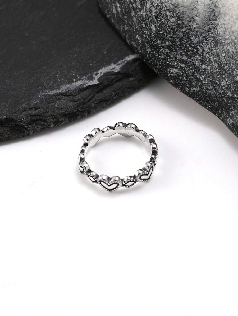 1 anel elegante e exclusivo de prata esterlina 925 com corações e contas - uma joia fina feminina premium, ideal para um presente em uma ocasião especial, destacando o artesanato requintado e o estilo atemporal