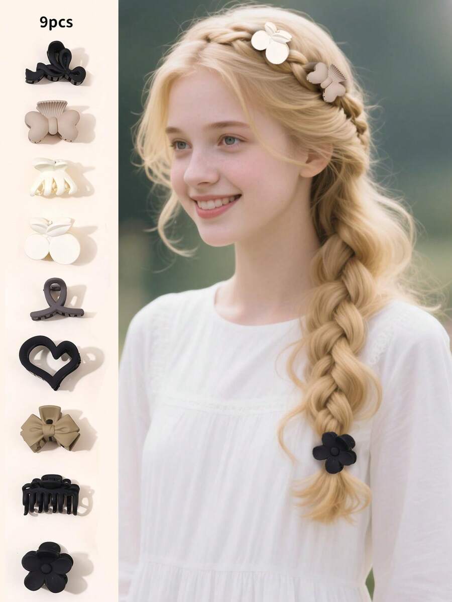 Set de 9 pinzas para el pelo de colores variados para niñas, pinzas para el pelo de tela, accesorios de moda para el cabello con forma de caimán, regalos
