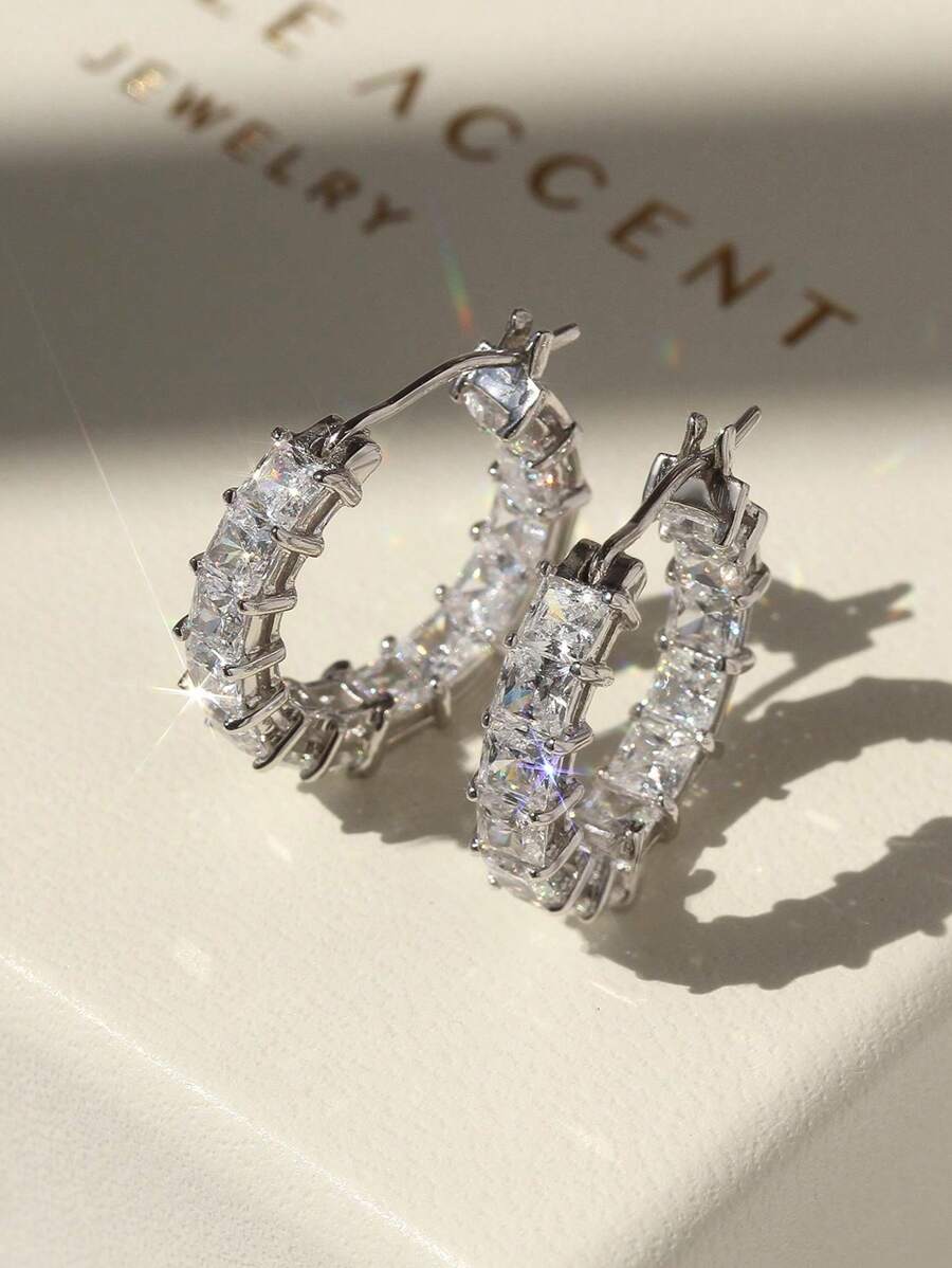 1pair 925 Sterling Silver Exquisite Colourful Zirconia Hoop Earrings Ladies Jewelry For Women Exquisite Creative Earrings Fine Jewelry Gifts For Girls Daily Life Dating Decor For Prom Party