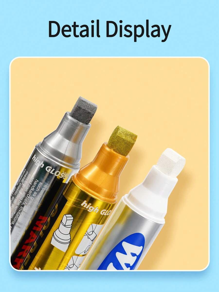 10mm Chisel Tip Large Capacity Metal Tip Markers, 1pc Portable, 4pcs Set, Silver/Gold/White Option, Marker Pens For Advertising, Graffiti, Industrial Use With Smooth Flowing Strokes, Vivid Long-Lasting Colors, Ideal Companion For Artistic Creation, Satisfying Diverse Painting Needs, School Supplies,Back To School