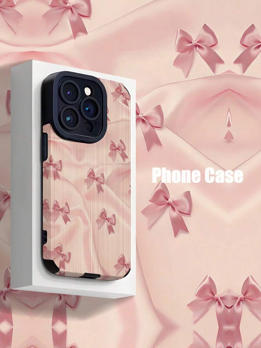 1pc Black Bow Striped Faux Leather Protective Soft Phone Case, Compatible With Apple And 15/15PLUS/15PRO/15PROMAX