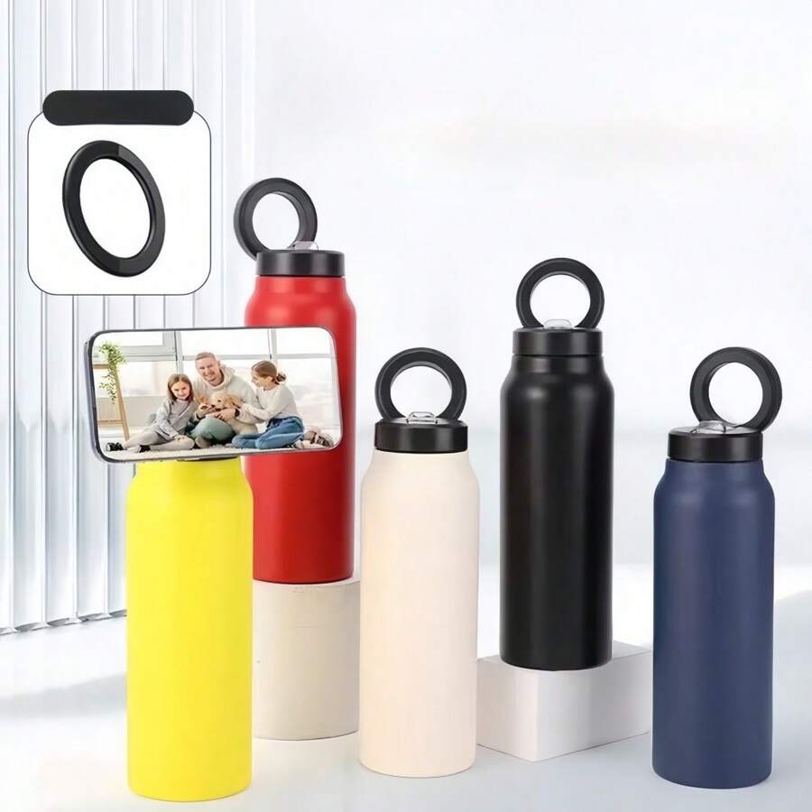 Magnetic Lid Sports Water Bottle, Large Capacity Vacuum Insulated Straw Cup For Cycling, Thermal Bottle