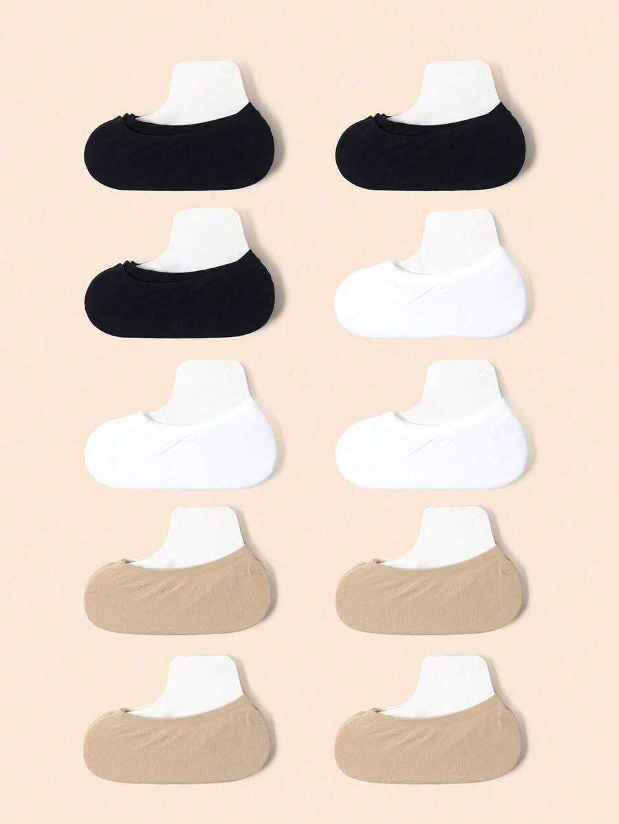10 Pairs Of Children's Summer Thin Mesh Breathable Pure White Heel Anti Slip Low Vamp Invisible Boat Socks, Versatile For Daily Use