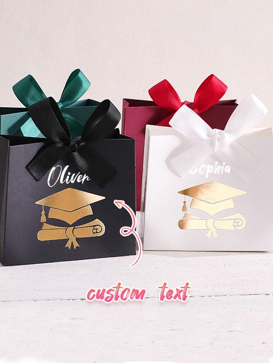 1/5/10 Bolsas de regalo personalizadas con texto, de gran tamaño, con bolsa de papel, papel de seda y tarjeta de felicitación, bolsa de regalo con asas. Adecuado para damas de honor, cumpleaños, San Valentín, fiestas de boda (disponible en negro/rosa/azul/blanco), San Valentín y temporada de graduación.