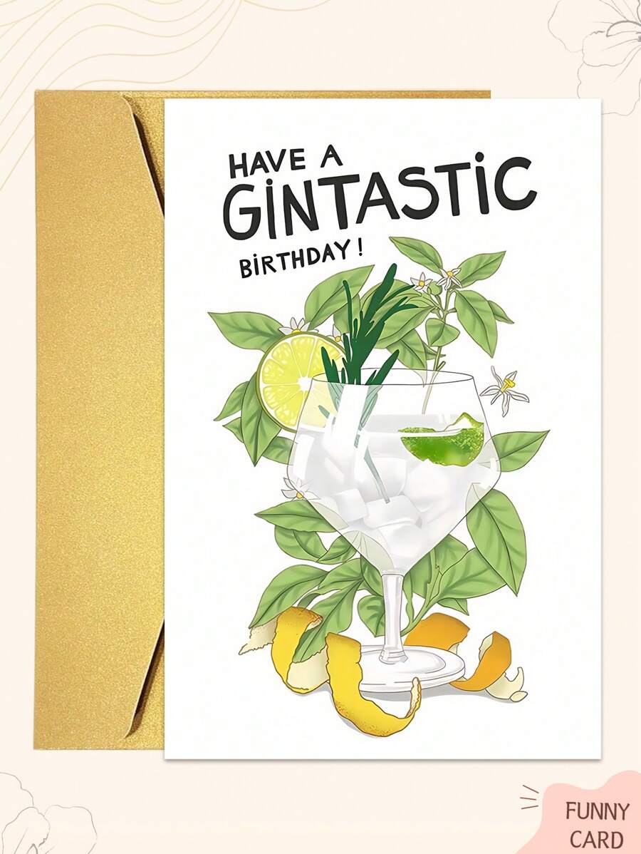 1 pièce Carte de vœux humoristique pour gin avec un design humoristique "Joyeux anniversaire", incluant une enveloppe. Une carte convenant à la famille, aux amis et aux collègues, un petit cadeau parfait.