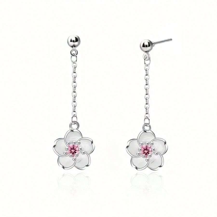 Orecchini in argento 925, orecchini pendenti con fiore in zirconia cubica alla moda, orecchini a perno delicati per uso quotidiano, regalo di compleanno