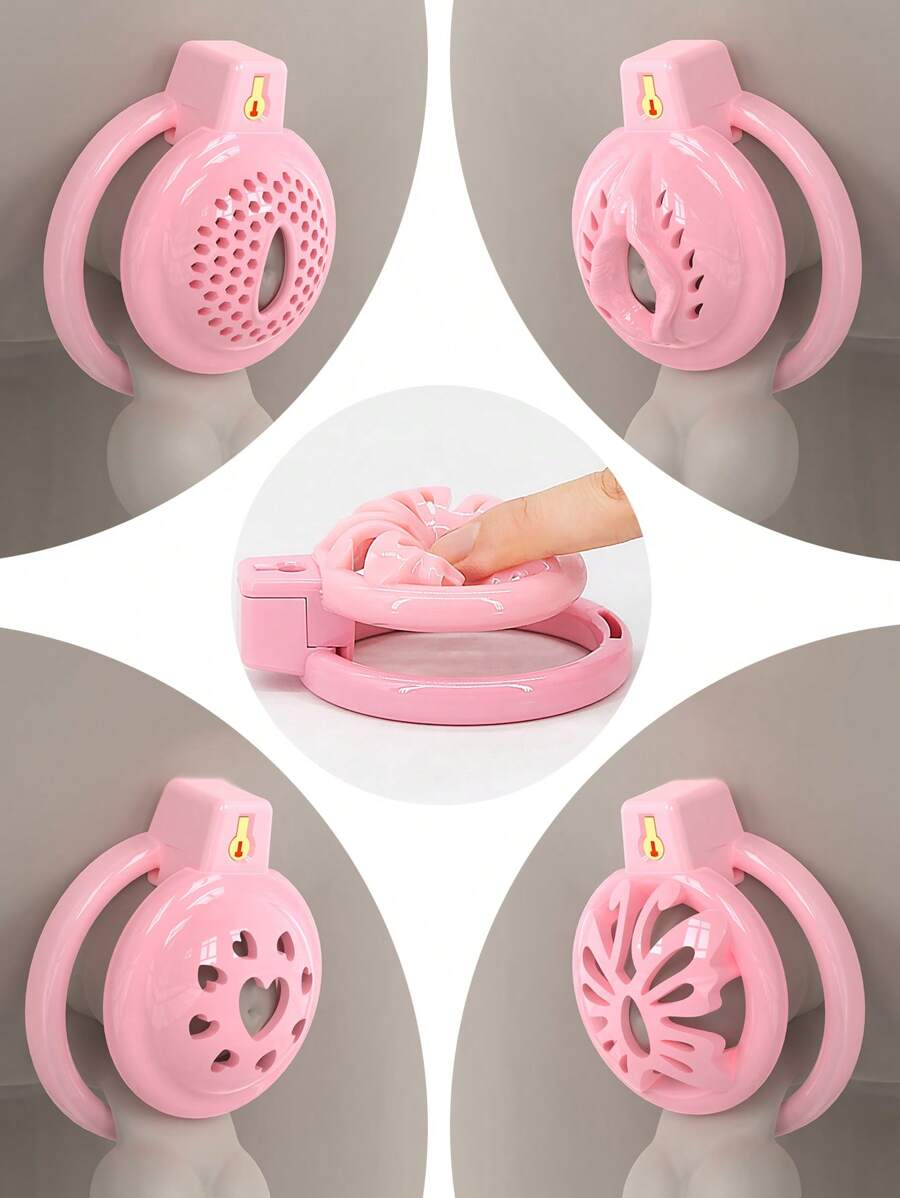 Haifan Soft Silicone Mini Chastity Devices Flat Cock Cage For Men With 6 Sizes Rings Penis Lock Bondage Sex Toys SM Products (Pink-Transparent)