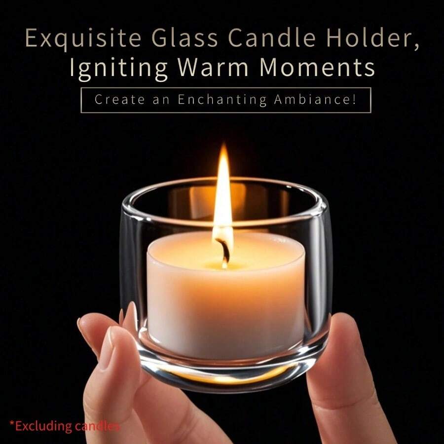 6 Piece Candlestick Set, Wish Tea Candles & Transparent Glass Candleholders, Circular Christmas Home Decor, Wedding Table