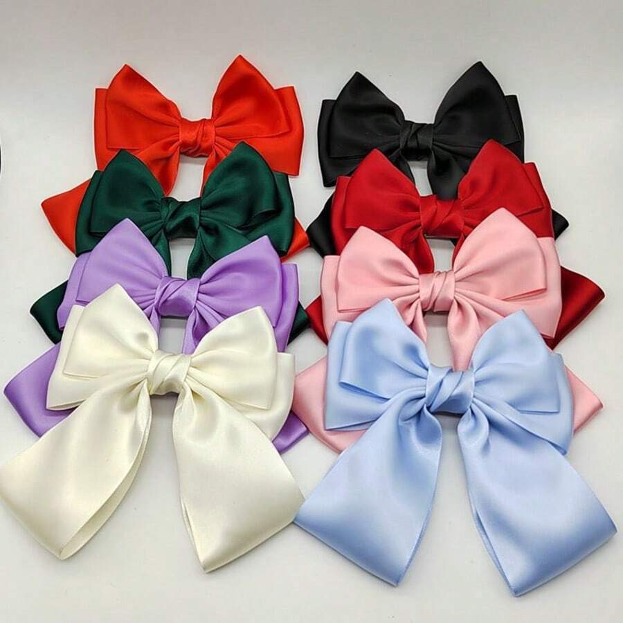 1pc Women Solid Color Silk Ribbon Fashion Bow Hair Clip, Elegant Lady Hair Accessory With Ribbon And Tassel Decor, Ponytail Clip Claw Clips Hair Claws Hair Barrettes