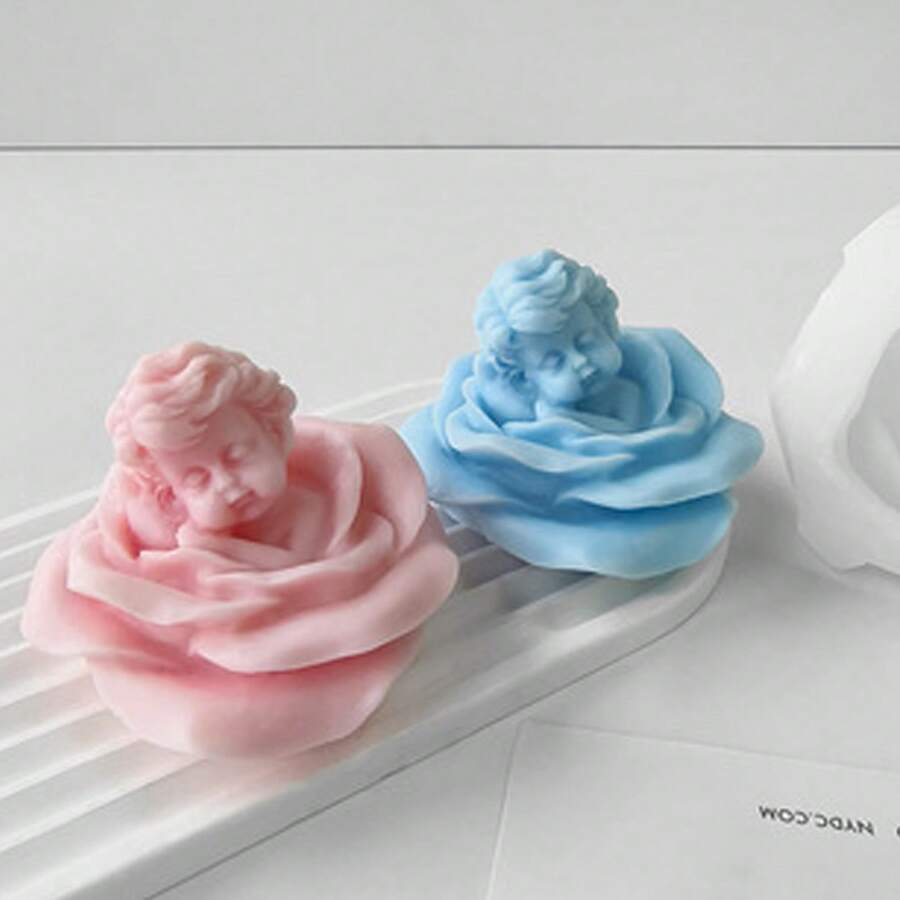 Stampo in silicone per candela profumata all'aromaterapia a forma di angelo con rose