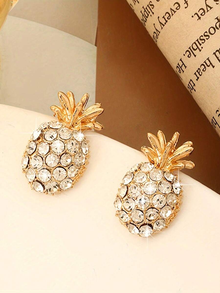 1 Pair Of Fruit Pineapple Earrings, Luxury Style, Chic & Creative Jewelry For Girls