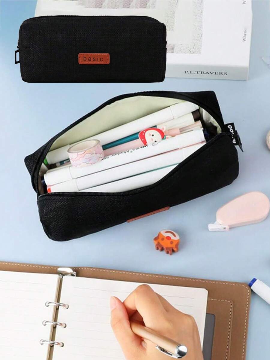 1pc Leather Letter Pencil Bag, Large Capacity, Portable Stationery Storage With Multifunctional Design, For Junior And Senior High School Students, Ideal For Back-To-School Season, Perfect Gift For Vacations, Mother's Day, Valentine's, Easter