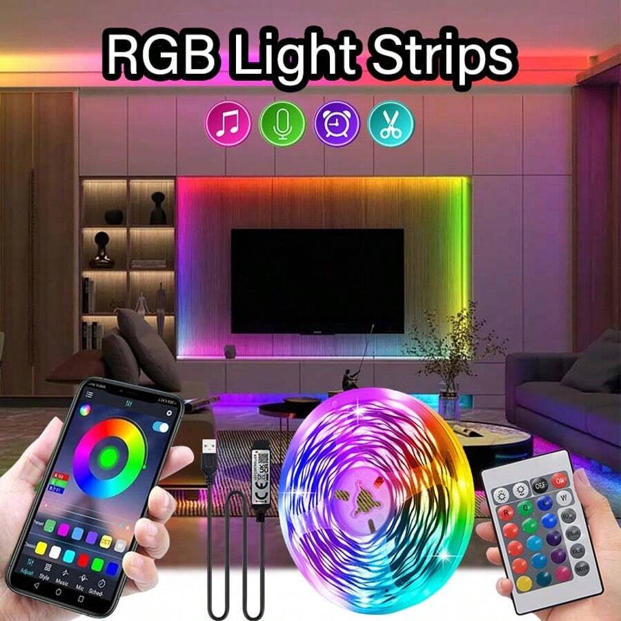 Striscia luminosa LED RGB 1M - 40M, alimentata tramite USB, viene fornita con telecomando a 24 pulsanti e controllo tramite app, illuminazione multicolore, ottima per la creazione di atmosfera nella camera da letto e per feste in casa