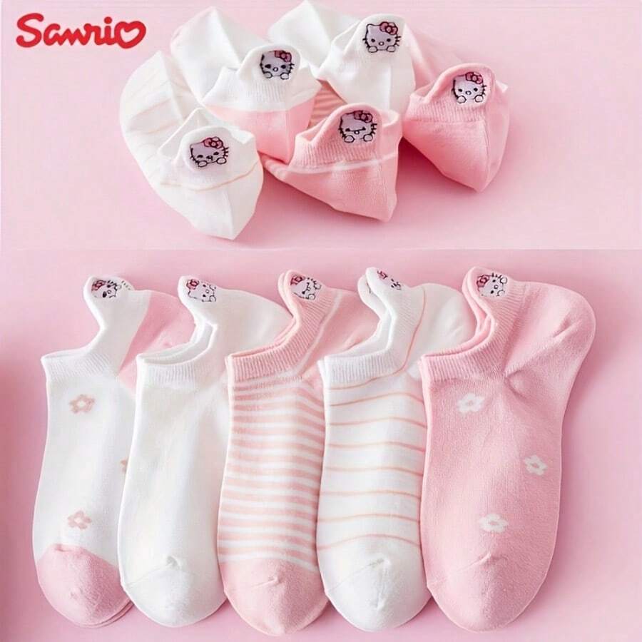 Sanrio 5Pairs For Hello Kitty Print Socks Women Socks - Soft, Breathable, Machine Washable, Perfect For Home And Daily Wear, Everyday Comfort|No Show Socks