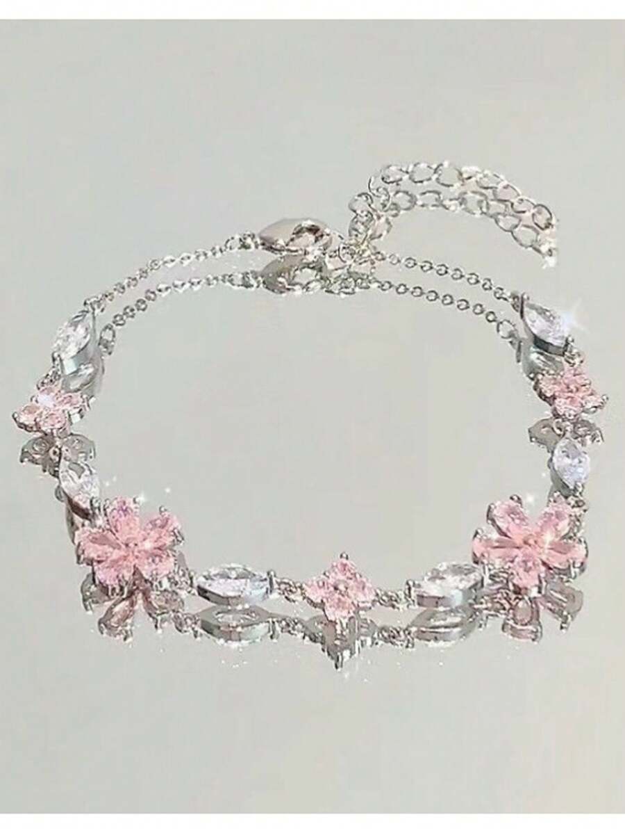1 pieza Brazalete de cristal en color rosa flor de cerezo, adecuado para uso diario