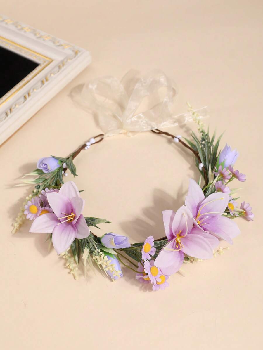 1 Stück romantischer bohemischer Blumenkranz, boho-natürlicher Stil Braut Hochzeit Urlaubs Kopfschmuck für Strand Reise Fotoshooting