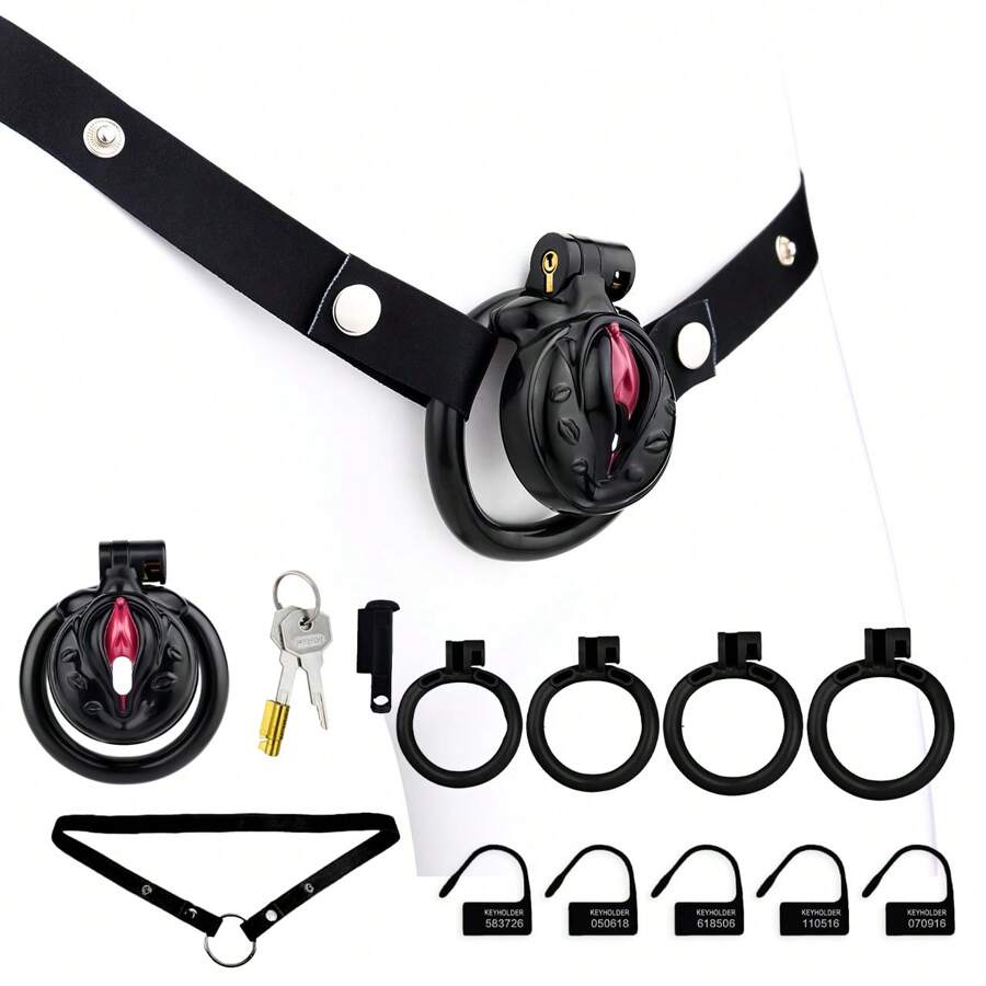 1pc Resin Male Confinement Erotic Chastity Device, Lightweight Outing, Sm Alternative Bondage Simulation Female Vulva, Male Sexy Crossdressing, Penis Lock, Simulation Lips Male One-Piece Chastity Lock Desire Control Anti-Escape