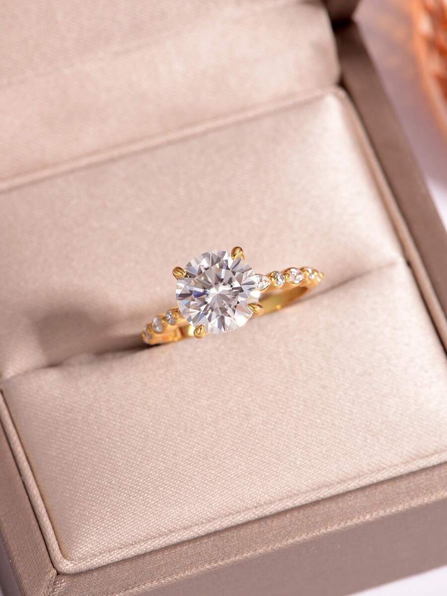 1 Stück modischer luxuriöser hochwertiger 925er Sterling Silber Ring mit rundem kubischem Zirkonia in 4 Krappenfassung, geeignet für Verlobung, Urlaub, Party, täglichen Gebrauch, Festival Geschenk für Frauen