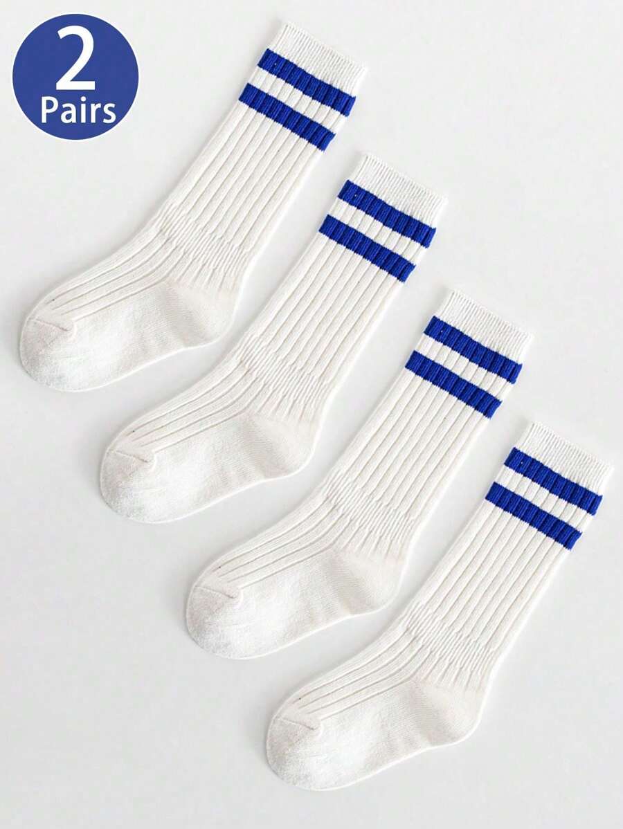 2 Pairs Of Children's Socks For All Seasons Ins Parallel Bar Calf Socks Versatile Student Socks Sports College Style Tube Socks Suitable For Daily Life