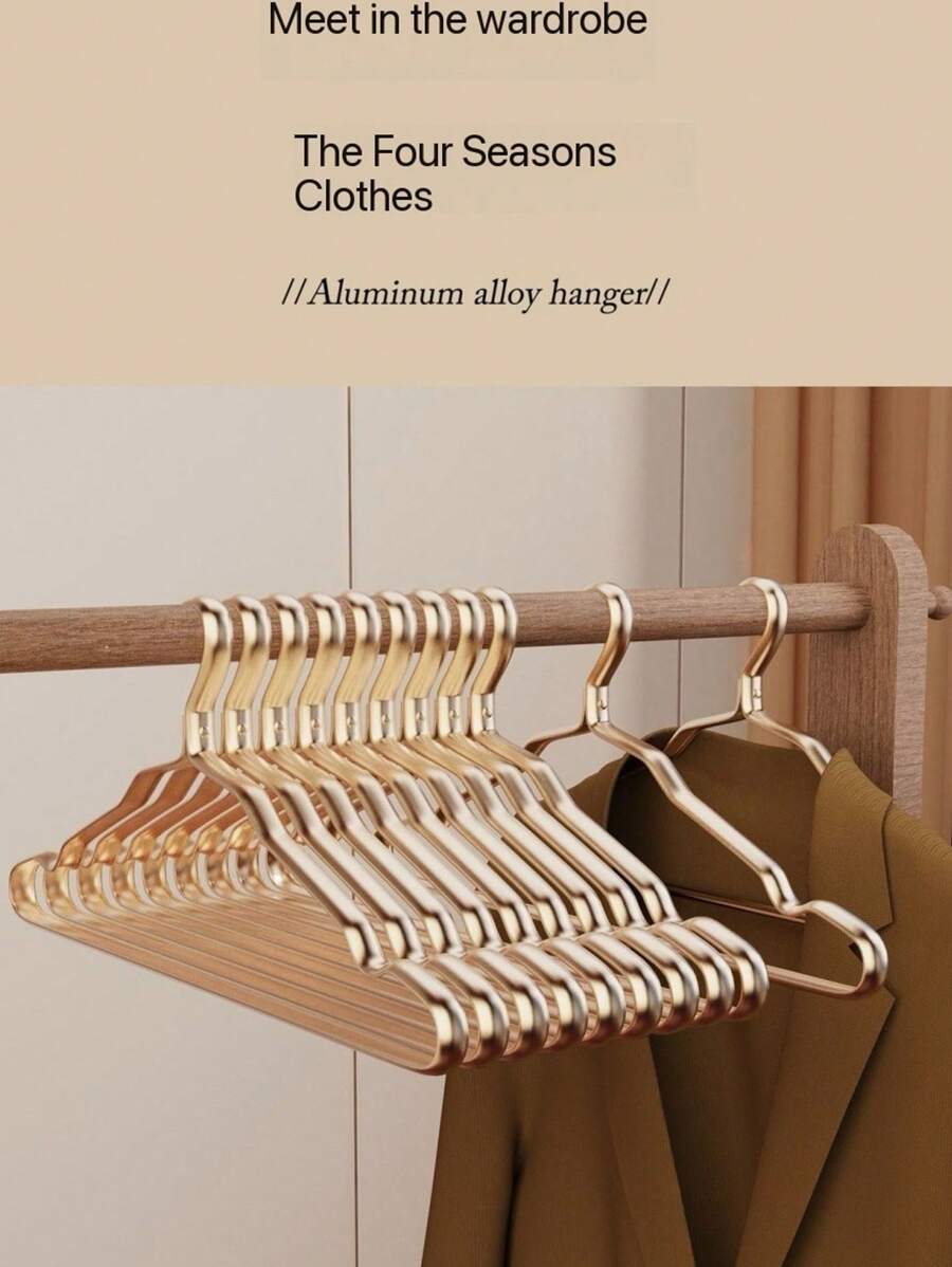 3/5/10pcs Space Aluminum Alloy Hanger Household Clothes Hanger Non-Slip Traceless Clothes Holder Stainless Steel Clothes Hanger Light Luxury Gold Anti-Slip