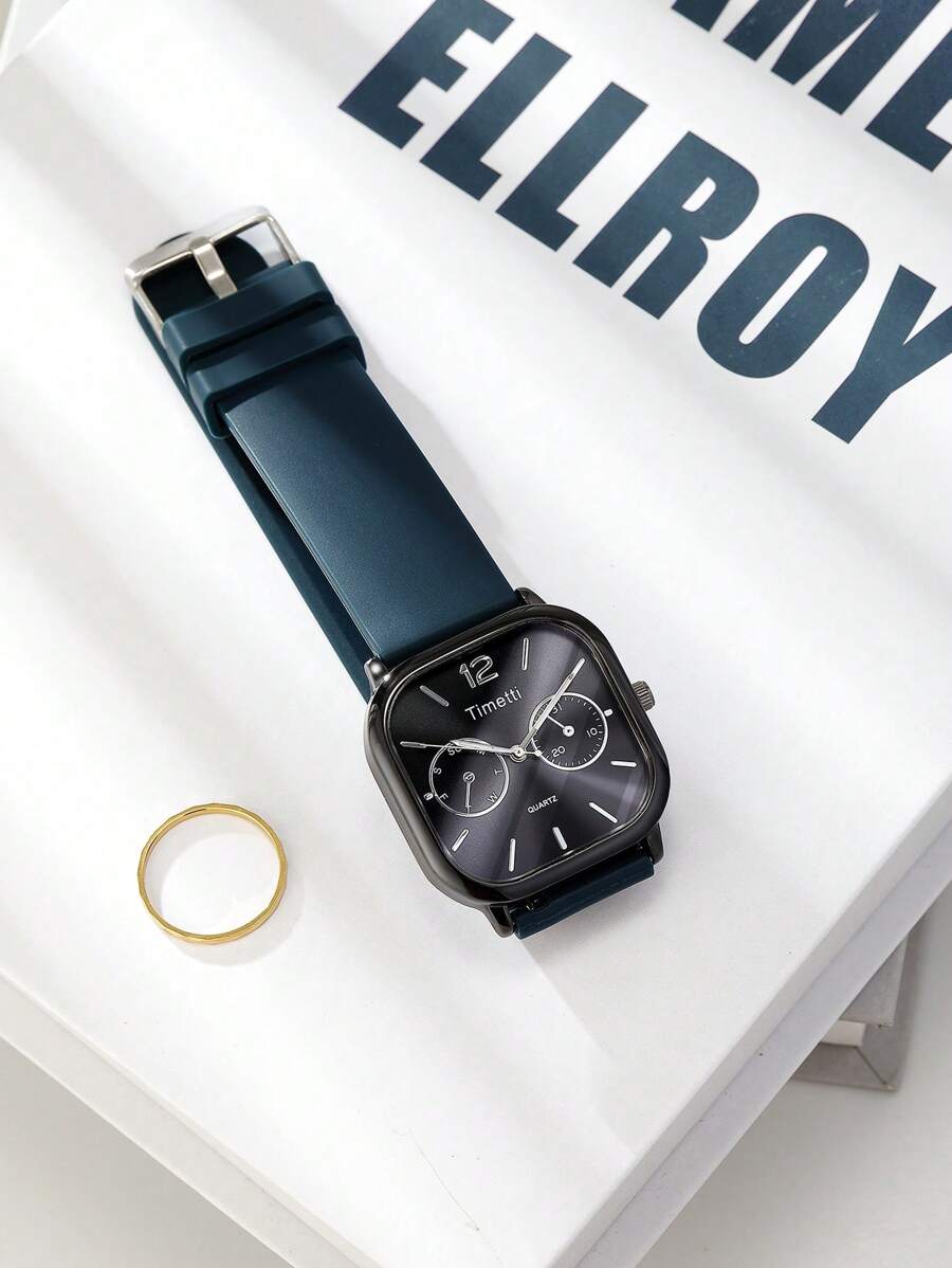 Relógio casual unissex com pulseira quadrada de silicone e movimento de quartzo, versátil para uso diário