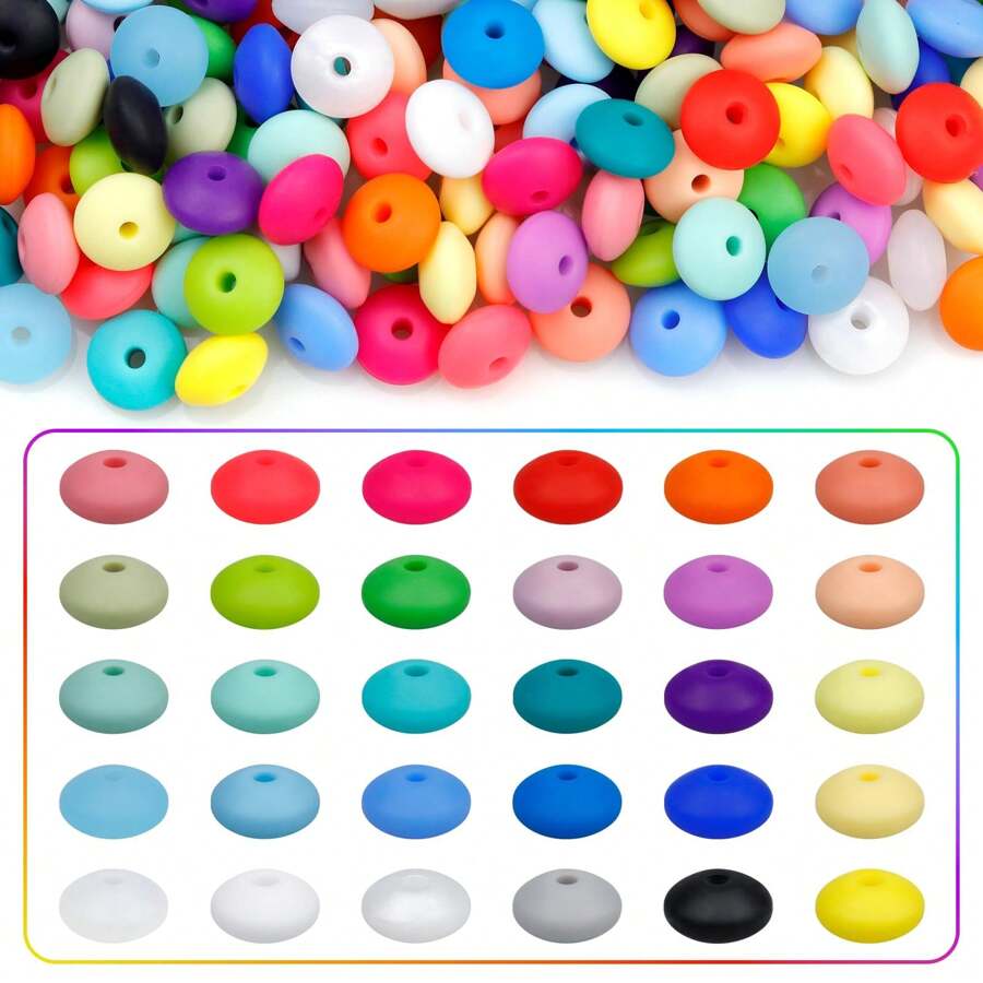 QYDCX Contas de lentilha de silicone faça você mesmo, 6/30/50/100/1800 peças, 12 mm, 30 cores, cordão faça você mesmo e contas acessórias