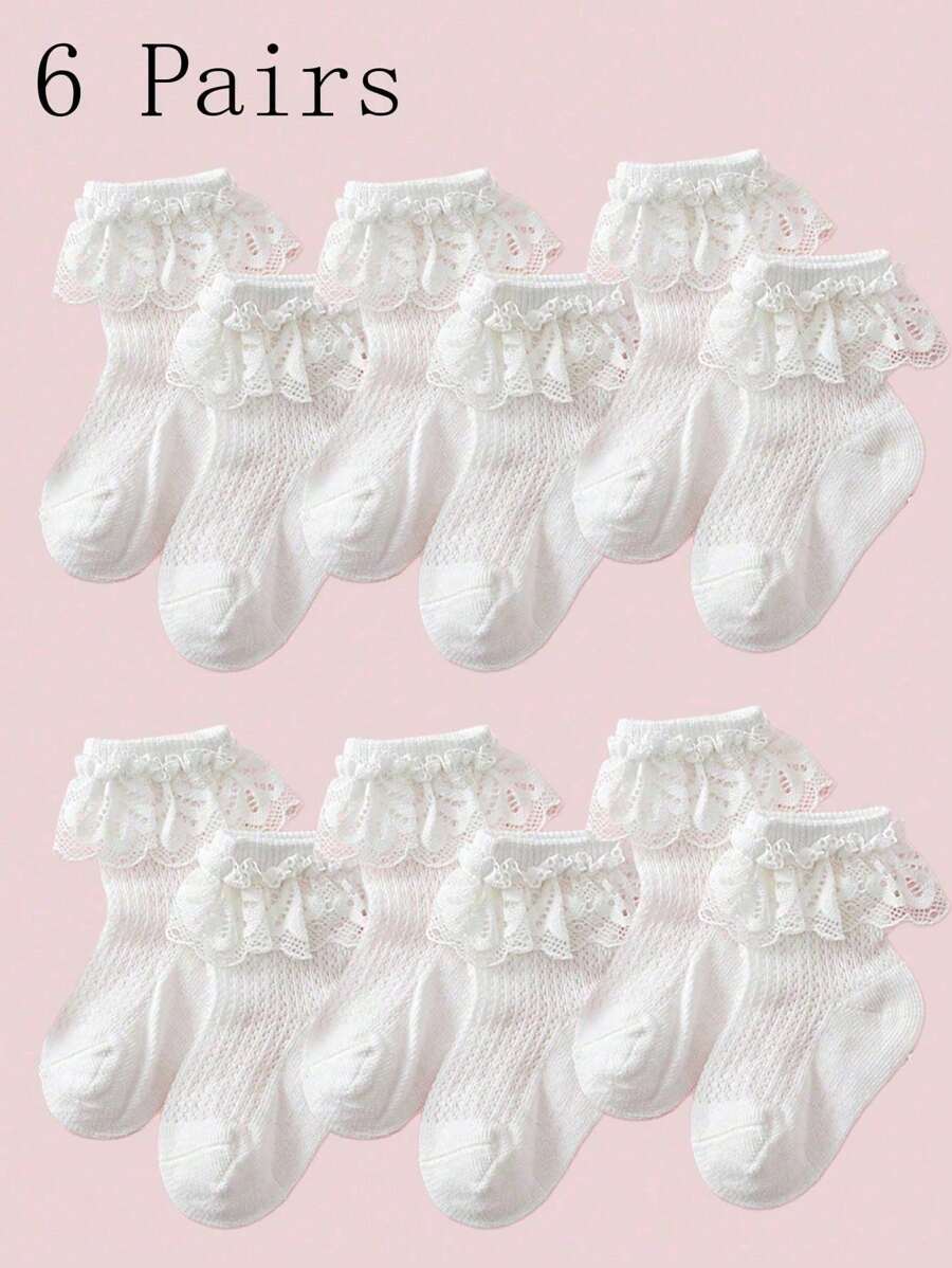 1/3/6 Pairs Of Girls' Spring And Summer White Princess Style Lace Mesh Breathable Lace Socks Suitable For Daily Life Or Gatherings