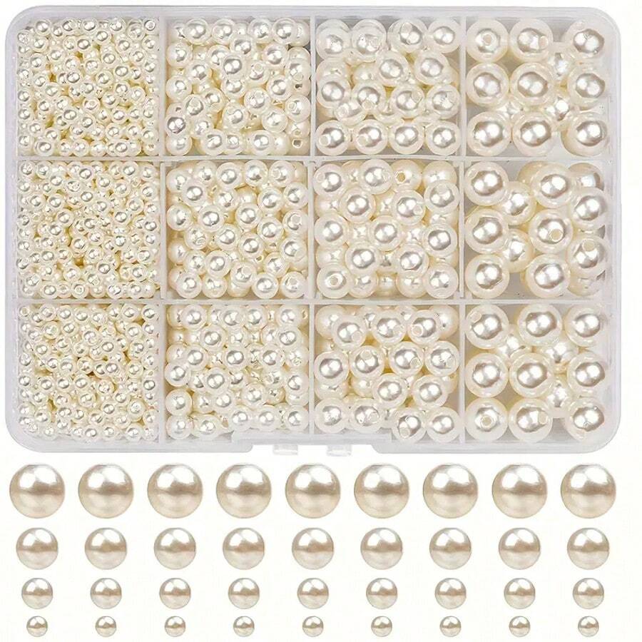 1 Box Of Fashionable Round Beads, 4/6/8/10mm ABS Imitation Pearls, DIY Handmade Production Kit Bracelet Pearl String Necklace Jewelry Production Process Decoration