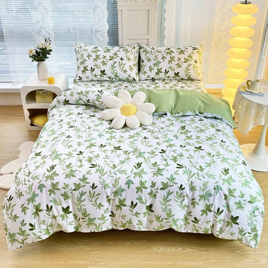 2/3pcs Florals Duvet Cover Set Camouflage Checkered Plaid Pattern Comforter Cover With Pillowcases Plants Bedding Set For Boys And Girls Bedroom Decor (Size 135x200/150x200 Only 1 Pillowcase)