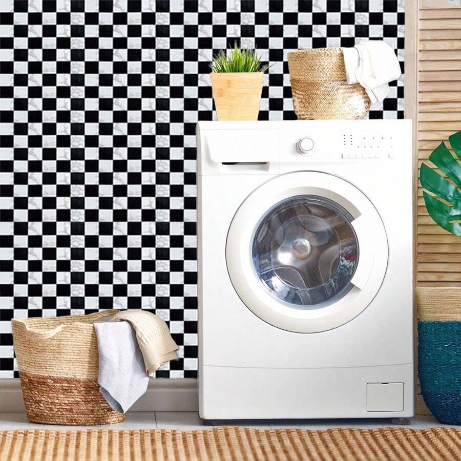 1 Roll Geometric Grid Self-Adhesive Wallpaper, Classic, Stylish, Waterproof Decorative Contact Paper For Bathroom, Cabinets