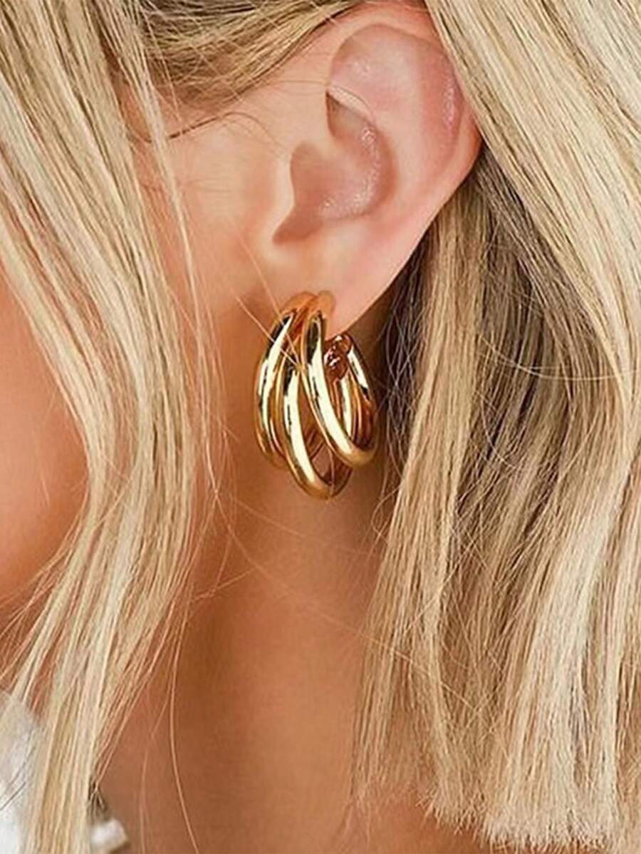 1 Paar sommerlicher, einfacher, gestaffelter, extra großer Dreiring-Ohrclip, weiblich, mehrschichtig, personalisiert, retro, elegant, hochwertige Ohraccessoires
