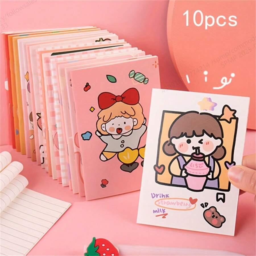 10 pièces/5 pièces/1 pièce Ensemble de mini-cahiers mignons de dessin animé, organiseur personnel avec couverture en papier, convient pour les fournitures de bureau, la papeterie pour étudiants, le petit cahier de poche portable, les fournitures scolaires, la rentrée scolaire