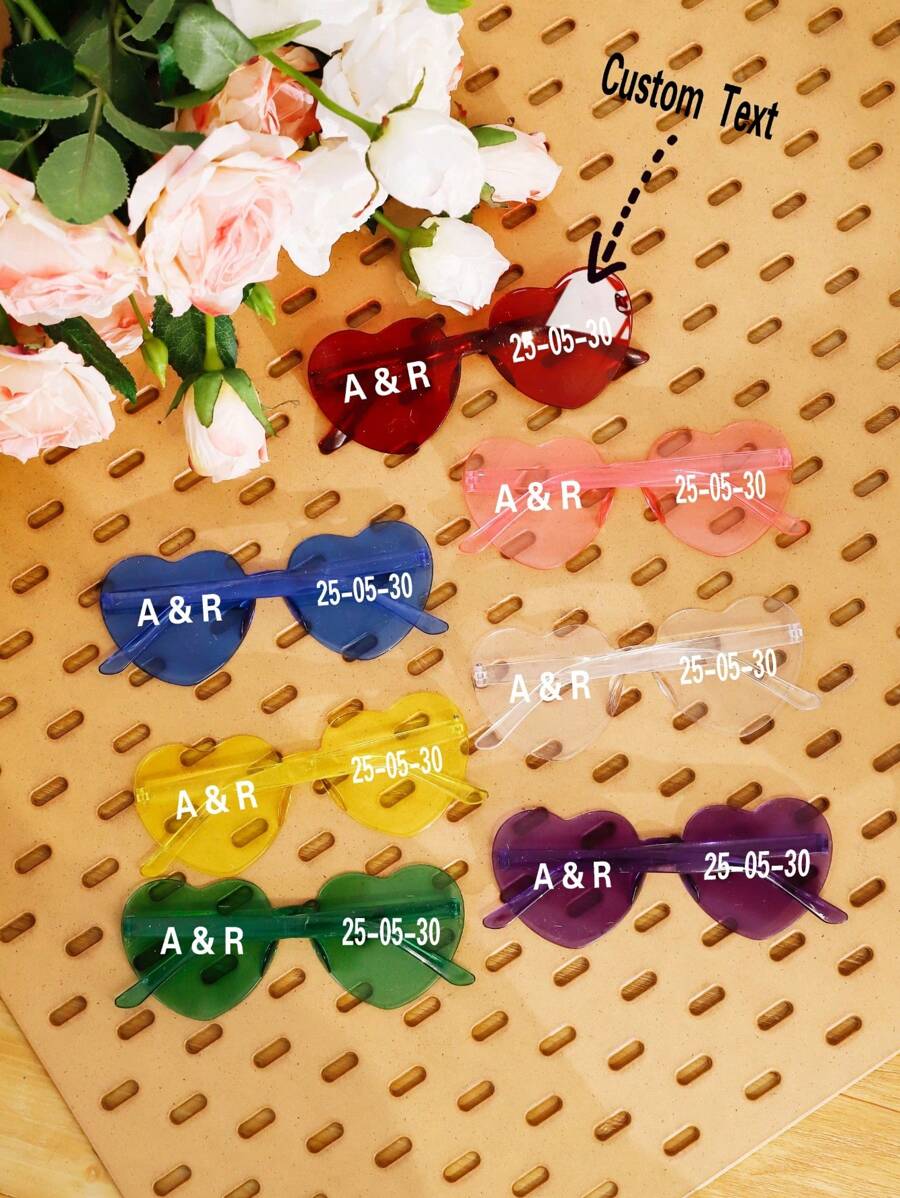 1 pieza/10 piezas/20 piezas Gafas de sol con forma de corazón exquisita para fiesta de novia, Gafas de sol con forma de corazón de estilo retro, regalo perfecto para damas de honor, Gafas de sol sin montura elegantes. Gafas de sol personalizadas para despedida de soltera, souvenirs para fiestas elegantes, gafas de sol para fiestas personalizadas, regalos de propuesta para damas de honor
