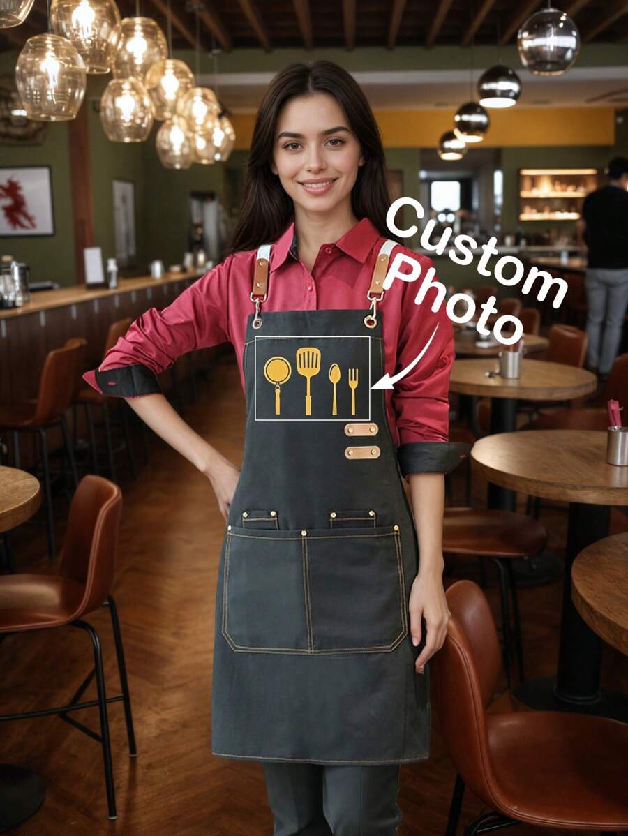 1pc Customizable Black Canvas Apron With 4 Pockets, Thickened And Wear-Resistant, Suitable For Cooking, Grilling And DIY, Durable Polyester Material, Ideal For Holiday Parties, Christmas, New Year And Valentine's Day - Unisex Design, Professional Cooking Apron, Adjustable