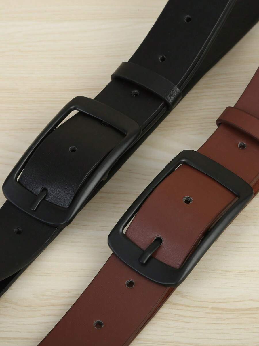 2pcs/Set Men Business Casual Leather Belt With Metal Buckle, Suitable For Daily Use, Holiday Gift