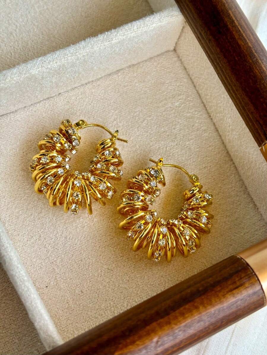 1 par de brincos de argola elegantes com torção oca trançada, estilo francês sofisticado e exclusivo, design de nicho retrô europeu-americano