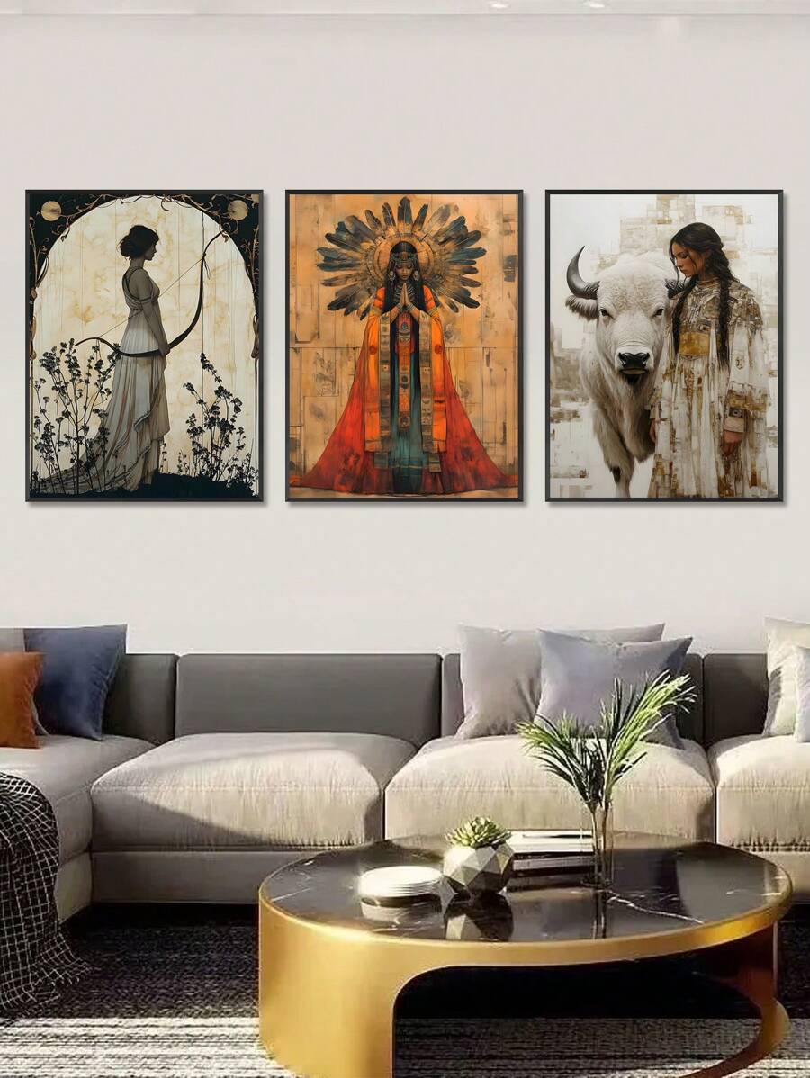 1/3 pièces Œuvre murale vintage Pachamama, déesse inca de la fertilité et des récoltes, mythologie inca, affiche Mère Nature, impression de la culture andine, décoration de maison inca, femmes rétro, bétail
