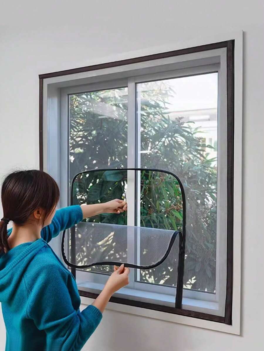 1 pièce, moustiquaire à fermeture éclair en forme de U, auto-adhésive et réutilisable pour fenêtre, moustiquaire de fenêtre anti-moustiques, tulle, lavable en été, maille, moustiquaire de fenêtre en fibre de verre noire invisible contre les moustiques et les mouches