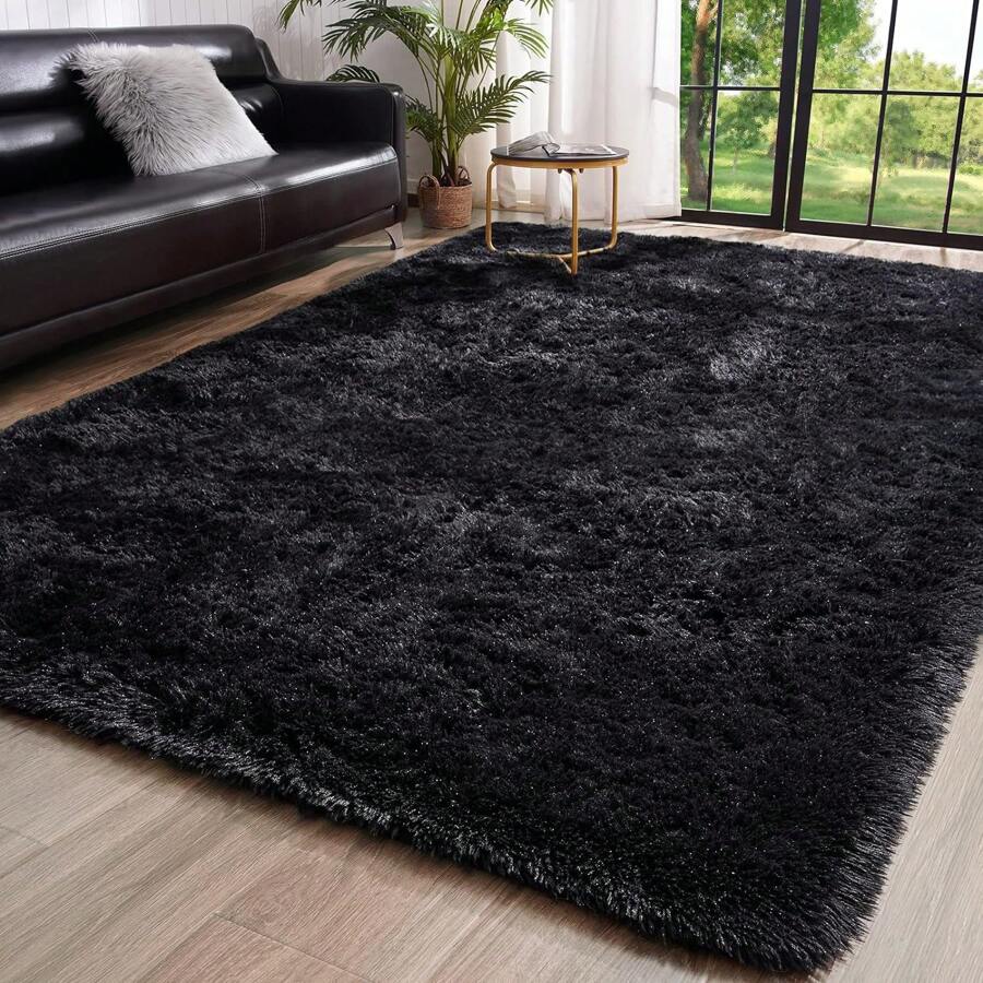 1PC Rugs For Living Room Black Fluffy Fluffy Shaggy Fuzzy Area Rug Carpets For Bedroom Shag Plush Soft Kids Home Decor Aesthetic, Room Decor
