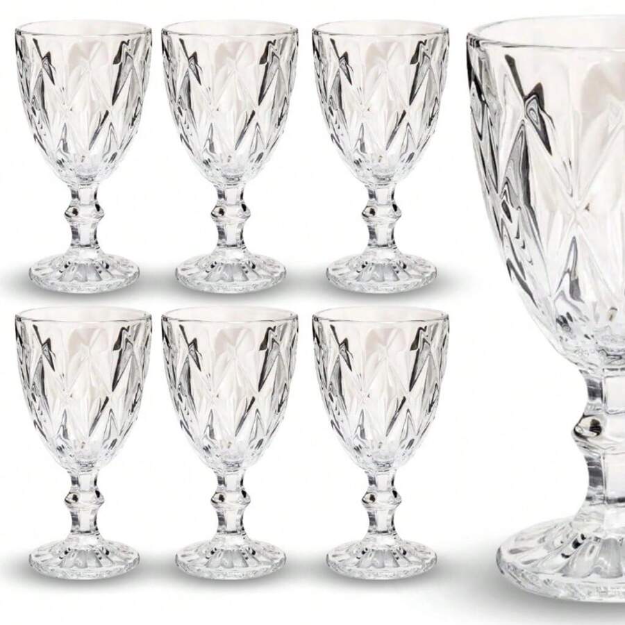 Jogo 6 Taça Diamante Copo Vidro Transparente Bico De Jaca 320ml