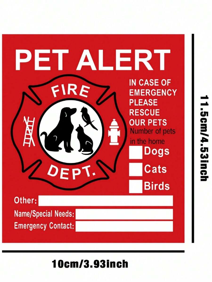 Pet Safety Alert Stickers, Warning Emergency Fire Rescue Stickers, Waterproof Stickers To Save Our Cats/Dogs In Case Of Fire Emergency, Firefighters Will Use The Alert Stickers To Rescue Our Families From Windows, Doors Or Houses
