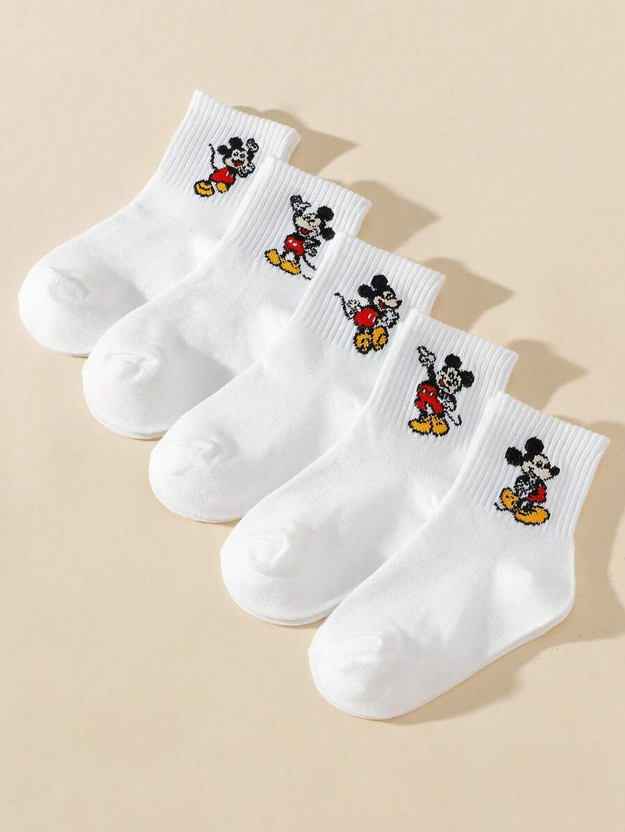 5 Paar Kindersocken Mickey Maus, atmungsaktiv, weiß, knöchelhoch, geeignet für alle Jahreszeiten, Jungen & Mädchen