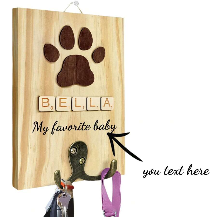 1pc Personalized Dog Leash Wall Mount Holder, Customizable Name Wooden Pet Collar & Key Storage Hanger Rack, Home Decor, Great Gift For Dog Owners